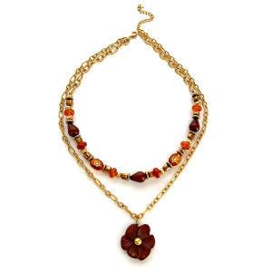 Collier Multicouches En Acrylique Couleur Or Et Résine Florale, 1 Pièce h5 