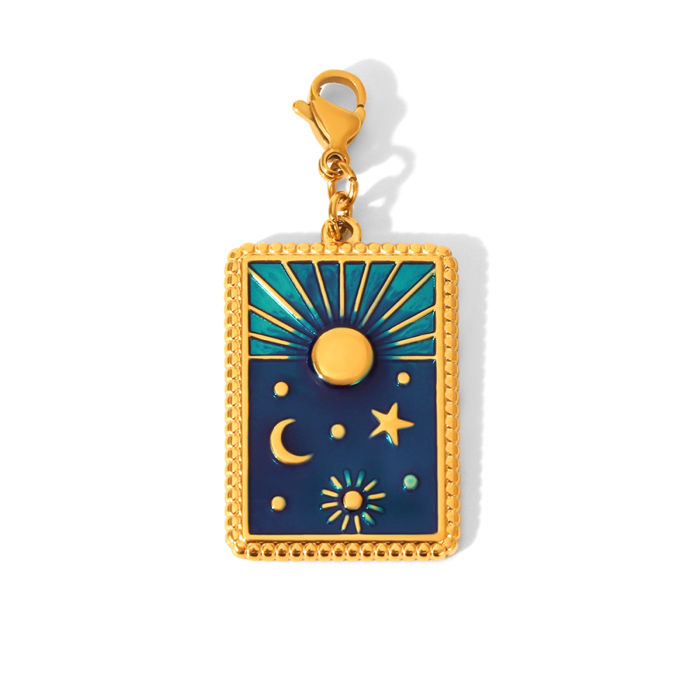 Pendentif Femme Œil Du Diable, Étoile Et Lune En Acier Inoxydable Étanche Couleur Or Avec Zircon (1 Pièce)