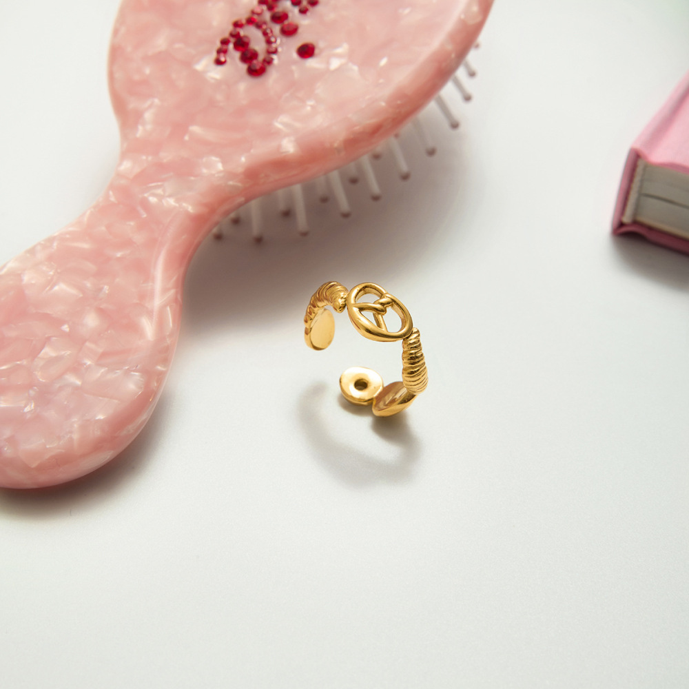 Bague Tendance En Acier Inoxydable Doré, 1 Pièce, Motif Croissant. Image5
