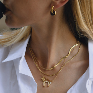 Ensembles De Bijoux Pour Femmes En Acier Inoxydable Imperméable En Forme De Fer À Cheval, Couleur Or, Avec Zircon. h5 Image5