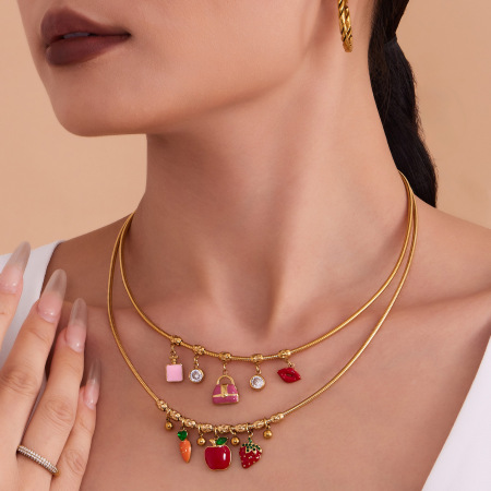 Collier pendentif femme en acier inoxydable doré, motif fruit mignon (1 pièce) 2