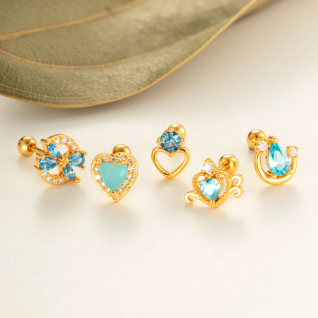 Boucle d'oreille piercing en forme de cœur en cuivre doré et zircon