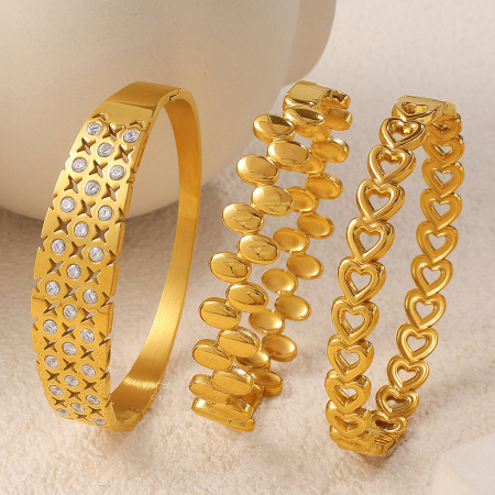 Bracelet jonc simple en forme de cœur, en acier inoxydable étanche, couleur or (1 pièce).