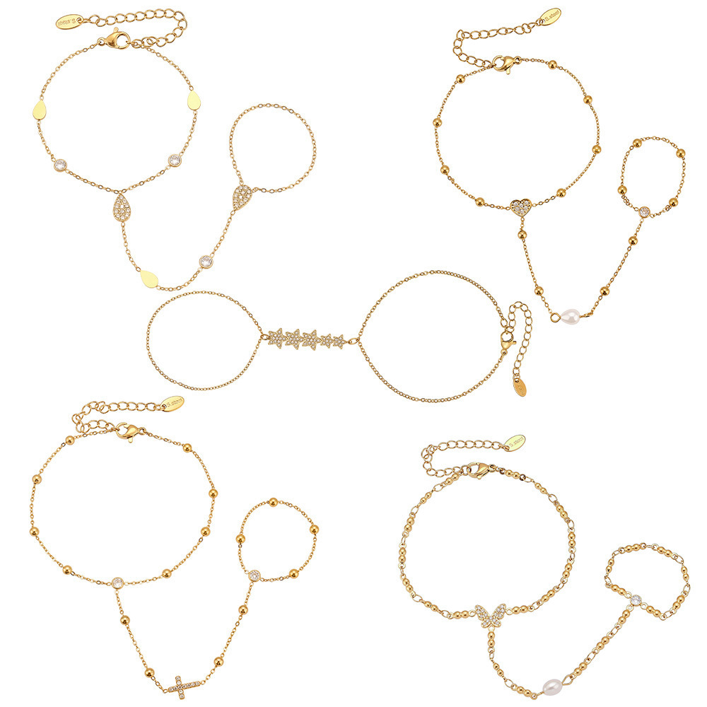 Bracelet Chaîne Femme Classique En Acier Inoxydable, Étanche, Couleur Or, Orné D'Un Zircon (1 Pièce). Image10