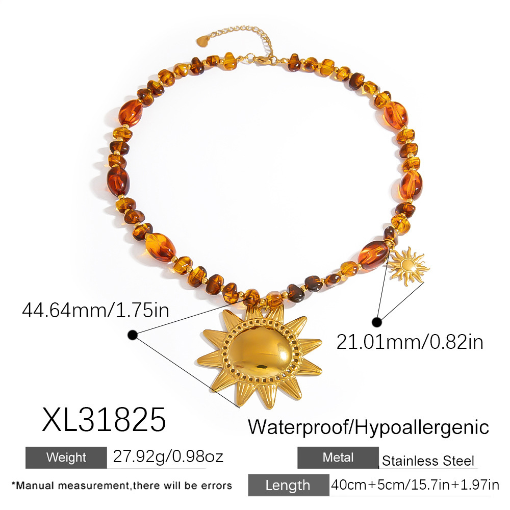 Collier De Perles En Résine Rétro Soleil 1 Pièce