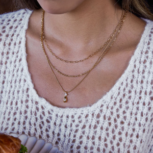 Collier À Plusieurs Rangs Pour Femme, En Acier Inoxydable Doré, Orné D'Un Zircon, Orné D'Une Goutte Classique (1 Pièce) h5 Image3