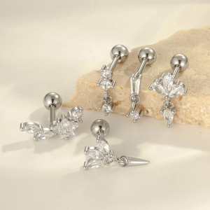 Boucles D'Oreilles Perçantes Pour Femmes, Motif Géométrique, Cuivre, Or, Zircone h5 Image3