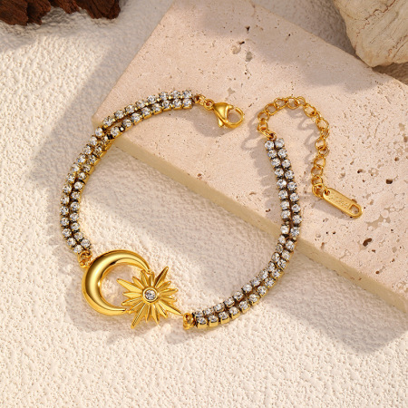 Bracelet à breloques en acier inoxydable doré, couleur lune (1 pièce) 2