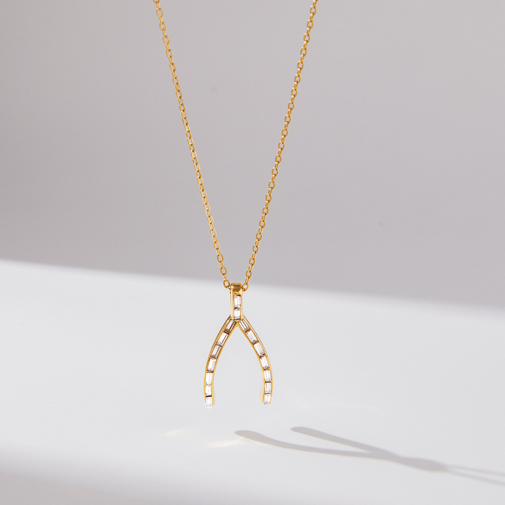 Collier Pendentif Femme En Acier Inoxydable Doré, Forme Irrégulière Classique, Étanche, Avec Zircon. Image5