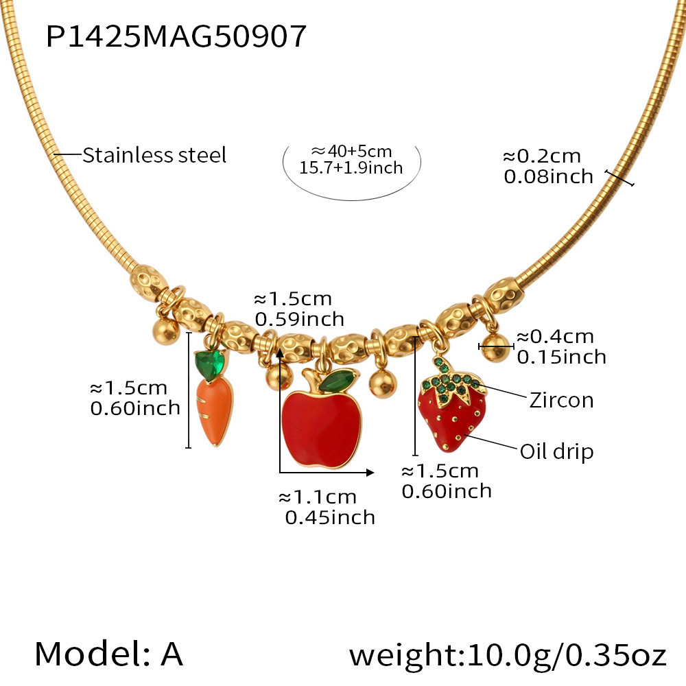 Collier Pendentif Femme En Acier Inoxydable Doré, Motif Fruit Mignon (1 Pièce) Image2