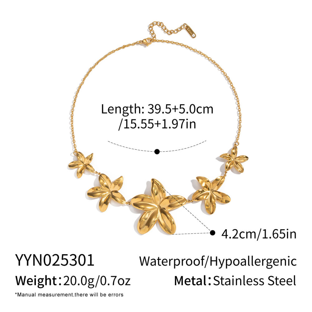 Collier Pendentif Fleur En Acier Inoxydable Étanche Couleur Or (1 Pièce) 
