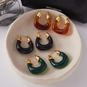 1 Paire De Boucles D'Oreilles Créoles Rétro En Résine Dégradé De Couleurs Pour Femme h5 Image4