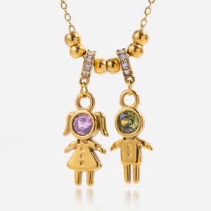 Collier Pendentif Classique Pour Enfant, Étanche, En Acier Inoxydable Doré Avec Zircon, Pour Femme (1 Pièce) h5