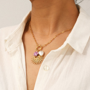Collier Pendentif Soleil En Acier Inoxydable Étanche Couleur Or (1 Pièce) h5 Image3