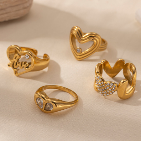 Bague en forme de cœur, en acier inoxydable étanche, couleur or (1 pièce).