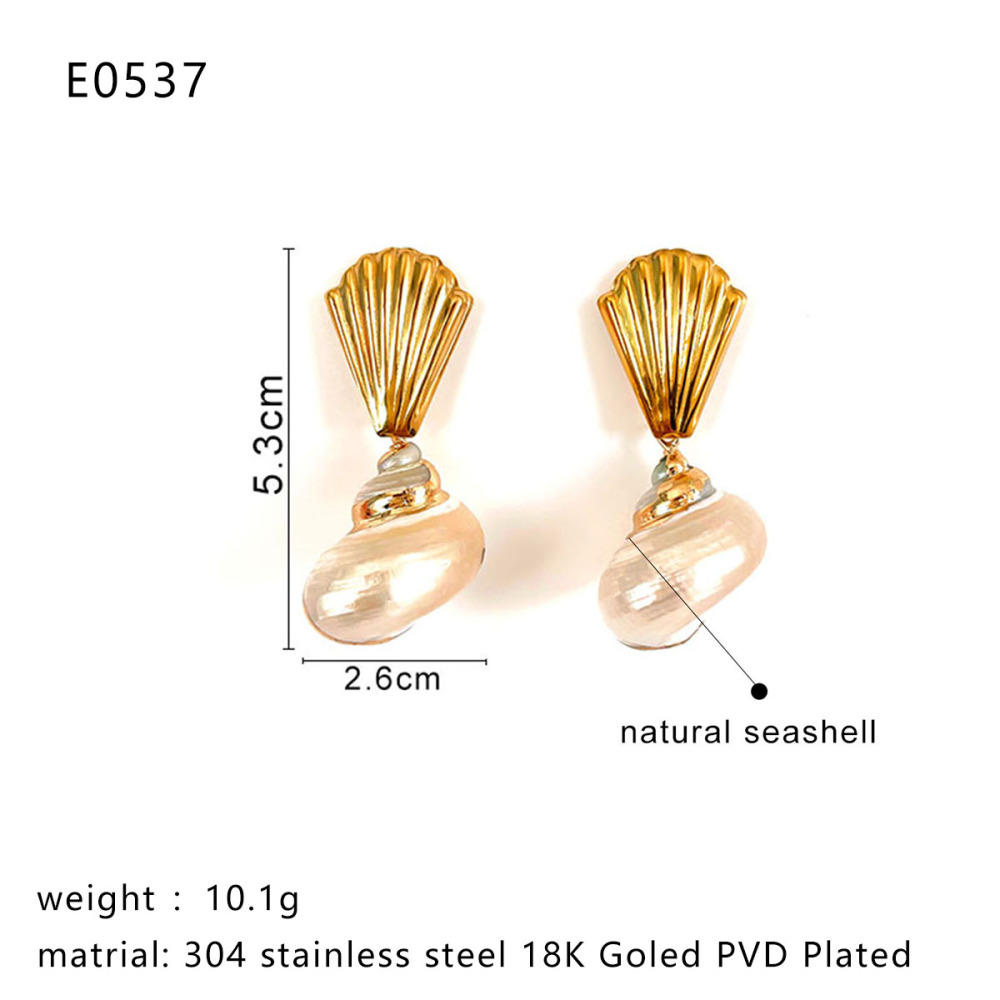 1 Paire De Boucles D'Oreilles Pendantes Coquillages Couleur Or h5Image2