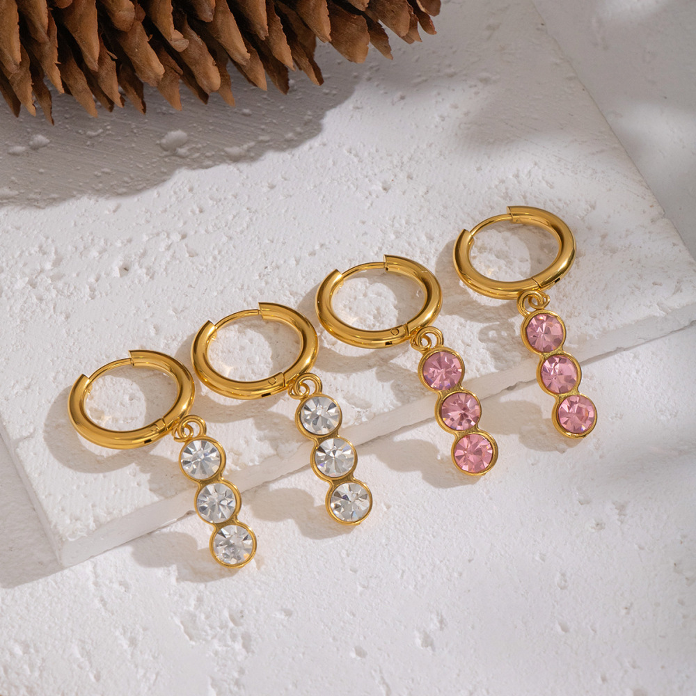 1 Paire De Boucles D'Oreilles Pendantes En Acier Inoxydable Étanche, Couleur Or, Avec Zircon. Image2