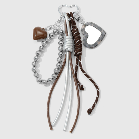 1 breloque de sac en perles acryliques miroir en forme de cœur