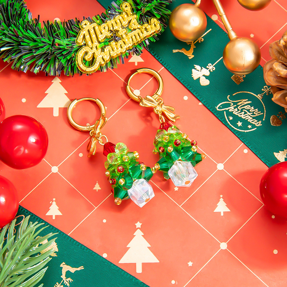 Boucles D'Oreilles Pendantes Pour Femme, Motif Plante De Noël Classique, En Acier Inoxydable Étanche (1 Paire) Image3