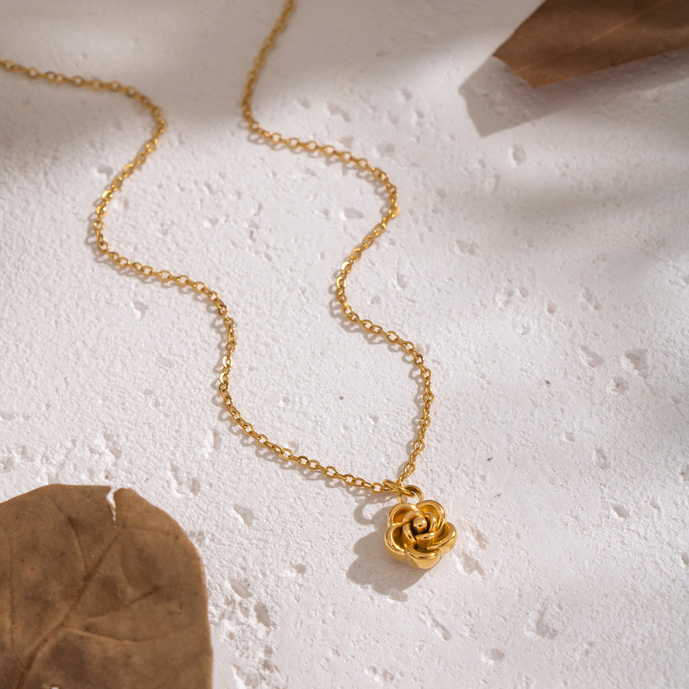 Collier Pendentif En Acier Inoxydable Doré, Étanche, Avec Pendentif En Forme De Fleur Douce Image4