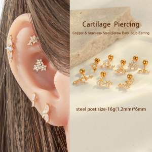 Boucles D'Oreilles Percées Délicates En Forme De Fleur, Couleur Cuivre Et Or, Zircone, Pour Femme, 1 Pièce h5 Image6
