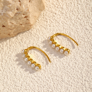 1 Paire De Boucles D'Oreilles Puces En Acier Inoxydable Imperméable, Forme Irrégulière, Couleur Or Et Perle h5 Image3