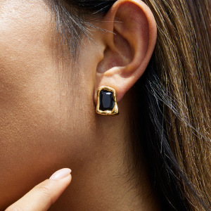 Boucles D'Oreilles Puces Pour Femme, 1 Paire, Forme Rectangulaire, Zircon, Acier Inoxydable Étanche, Couleur Or. h5 Image3