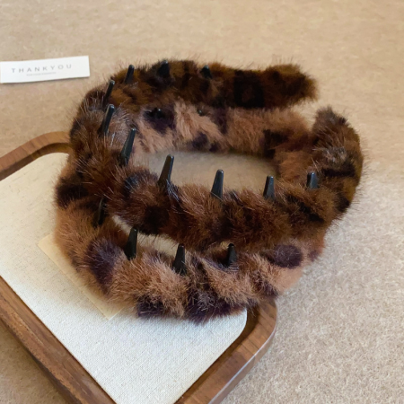 1 bandeau vintage en peluche à motif léopard