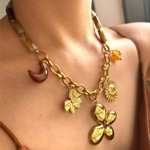 Collier Pendentif En Résine En Forme De Fleur, Soleil Et Lune, 1 Pièce h5 Image3