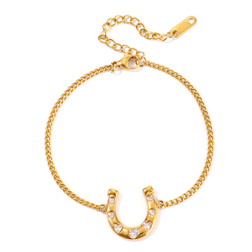 Ensembles De Bijoux Pour Femmes En Acier Inoxydable Imperméable En Forme De Fer À Cheval, Couleur Or, Avec Zircon.