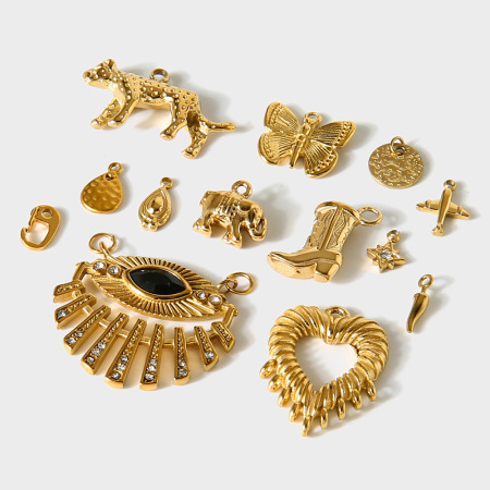 Pendentif femme rétro œil de diable, cœur, animal, acier inoxydable étanche, couleur or (1 pièce)
