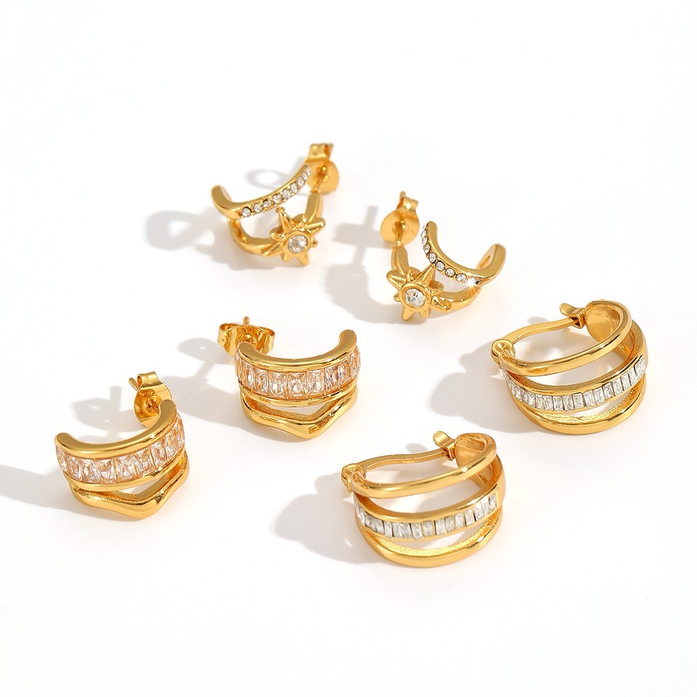1 Paire De Boucles D'Oreilles Créoles En Acier Inoxydable Étanche Couleur Or Image4