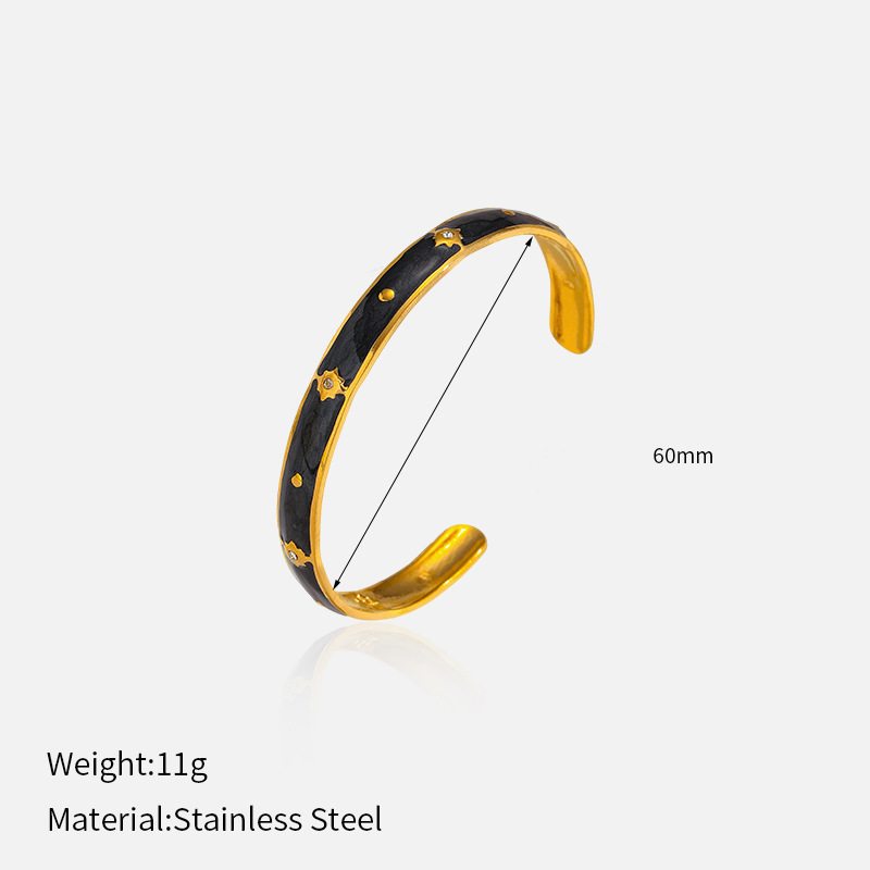 Bracelet Manchette Étanche En Acier Inoxydable Émaillé Doré (1 Pièce) 