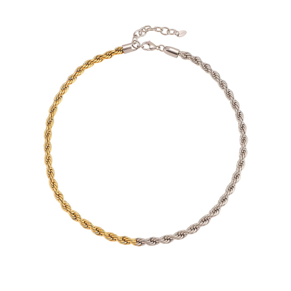 Collier Chaîne Femme En Acier Inoxydable Imperméable, Couleurs Or Et Argent Mélangés (1 Pièce) 