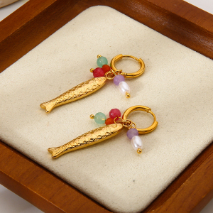 1 Paire De Boucles D'Oreilles Pendantes Rétro En Acier Inoxydable Couleur Or Avec Perles Artificielles Pour Femme h5 Image6