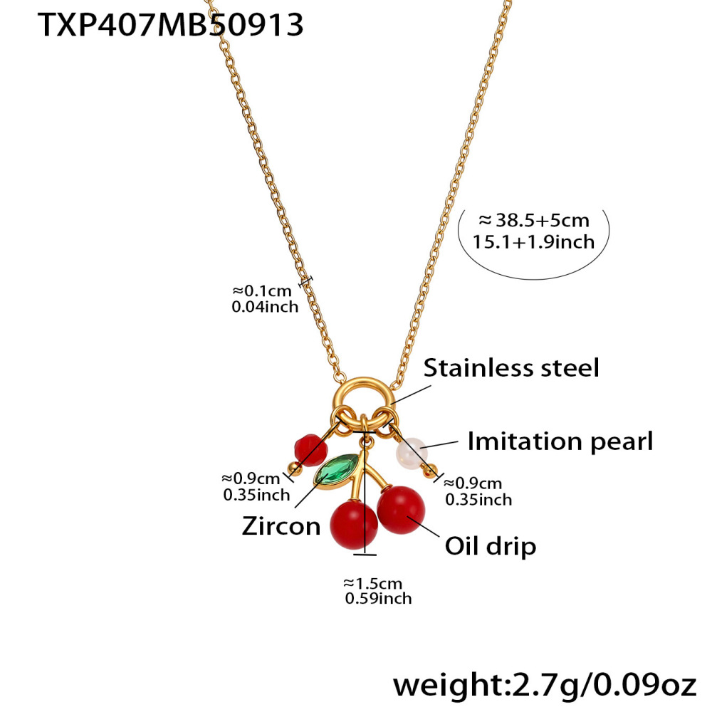 Ensembles De Bijoux Fantaisie Pour Femmes En Acier Inoxydable, Imperméables, Couleur Or Et Zircon, Avec Motif Cerise. 