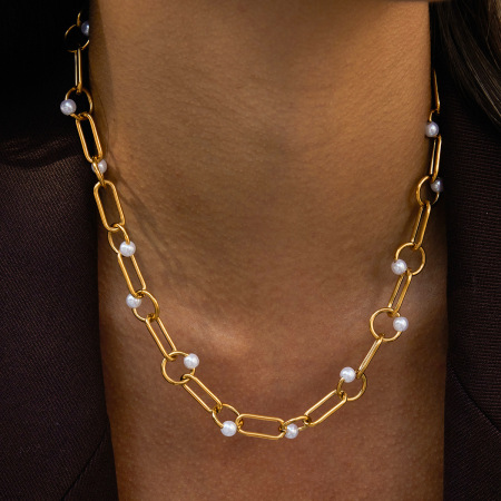 Collier élégant pour femme, en acier inoxydable doré, avec chaîne ronde et étanche (1 pièce) 2