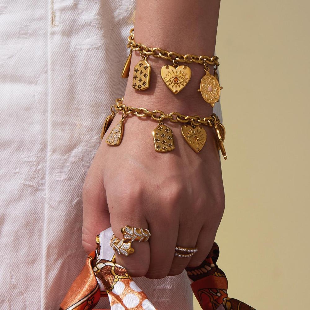 Ensembles De Bijoux Pour Femmes En Acier Inoxydable Imperméable À Motif Géométrique Et Zircon Doré Image3