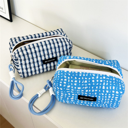 Trousse de maquillage pour femme à carreaux bleu clair, 1 pièce 2