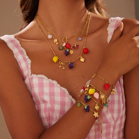 Ensembles de bijoux pour femmes en acier inoxydable étanches, motif floral romantique, soleil et fraise.