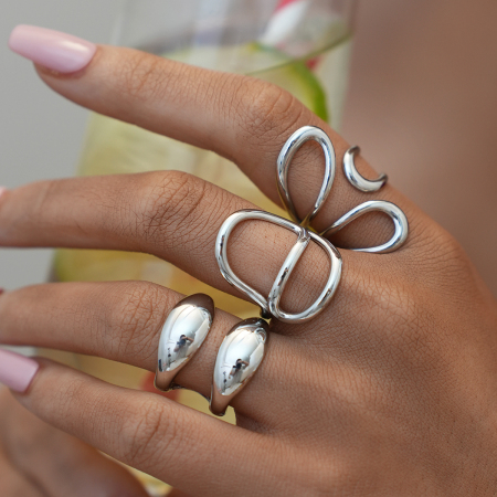 Bague femme simple, forme irrégulière, acier inoxydable, couleur or, étanche.