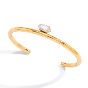 Bracelet Manchette Pour Femme En Acier Inoxydable Doré, Étanche, Orné De Zircon (1 Pièce), Finition Brillante Et Incurvée. h5 