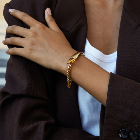Bracelet chaîne femme simple patchwork en acier inoxydable étanche couleur or (1 pièce)