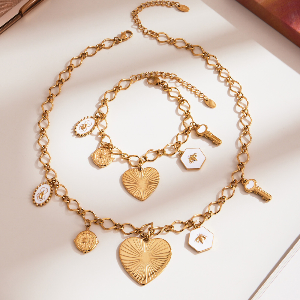 Ensembles De Bijoux Pour Femmes En Acier Inoxydable Doré, En Forme De Cœur, Étanches, De La Série Shining. Image5