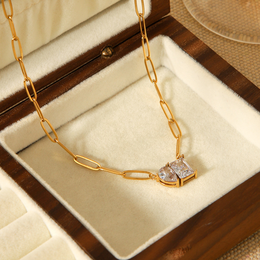 Collier Pendentif Femme Luxueux En Acier Inoxydable Imperméable Avec Zircon, De Forme Irrégulière (1 Pièce) Image5