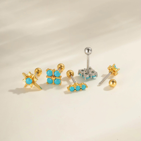 Boucle d'oreille piercing en pierre naturelle couleur cuivre or 1 pièce 2