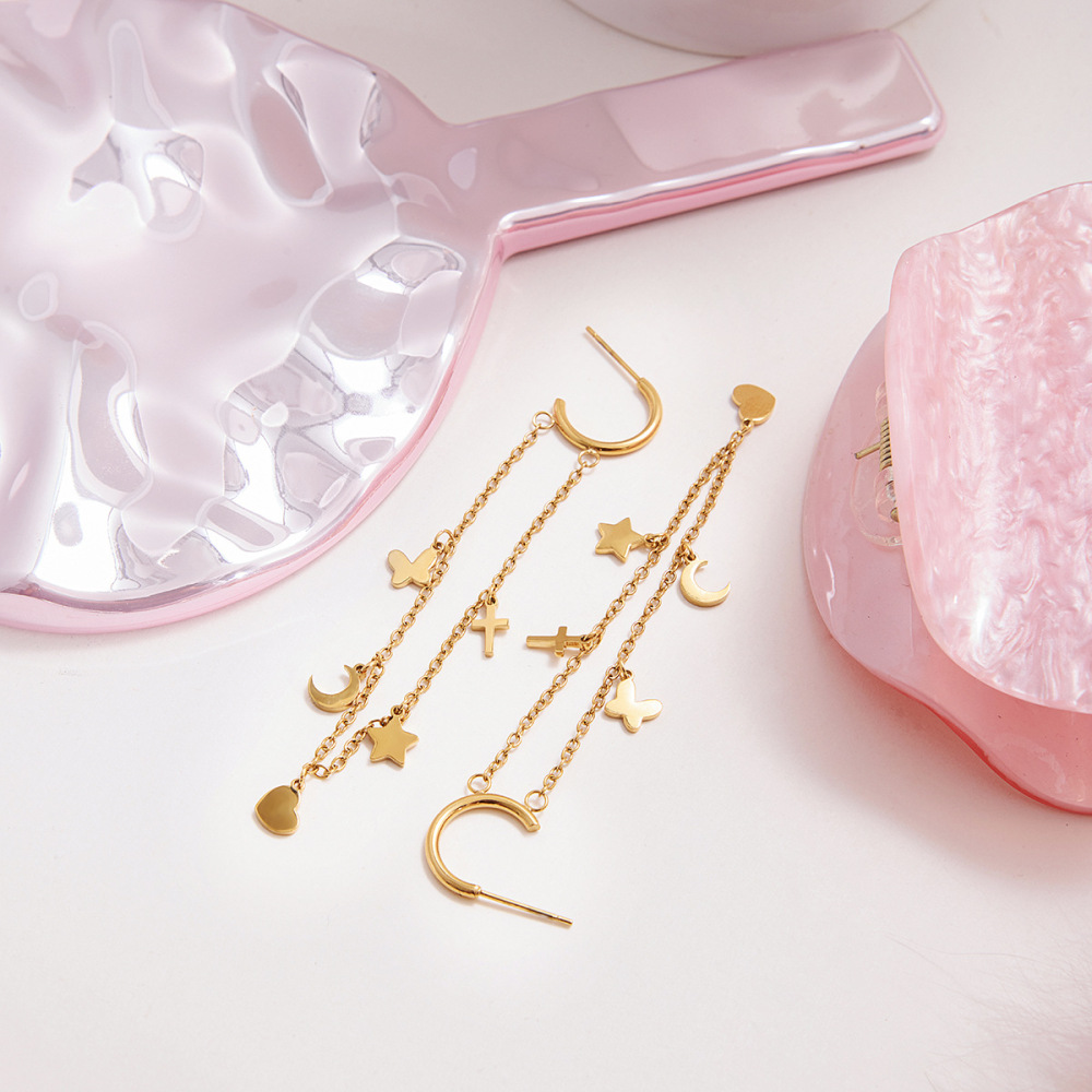 Boucles D'Oreilles Pendantes Pour Femme, En Acier Inoxydable Doré, En Forme De Cœur, Collection Romantique (1 Paire). Image5