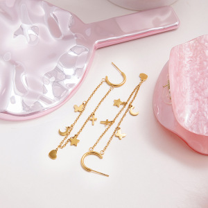 Boucles D'Oreilles Pendantes Pour Femme, En Acier Inoxydable Doré, En Forme De Cœur, Collection Romantique (1 Paire). h5 Image5