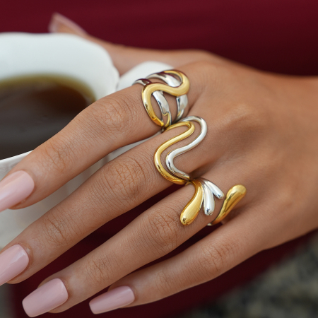 Bague femme simple, forme irrégulière, acier inoxydable, couleur or, étanche 2