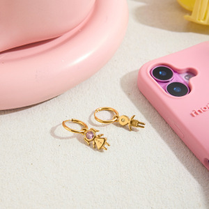 Boucles D'Oreilles Pendantes Romantiques Pour Enfants, En Acier Inoxydable, Étanches, Couleur Or, Avec Zircon, Pour Femmes Et Enfants (1 Paire). h5 Image6